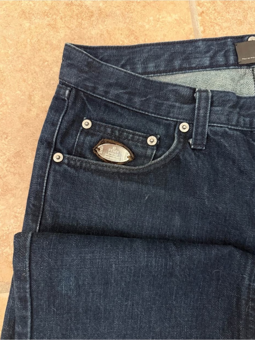 Fendi Navy Denim Jeans with Silver Metal Snaps